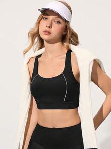 CourtClass Women's Sports Bra - Extra Support, Seamless Back Design For Skin-Friendliness & Comfort, Suitable For Gym, Tennis & Running - Black - View 3