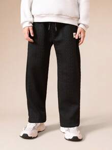 SUMWON Boys Cable Knit Cuffed Jogger Sweatpants Cozy Winter Ribbed Ankle Elastic Waistband Drawstring Comfortable Casual Wear Vacation - Black - View 3