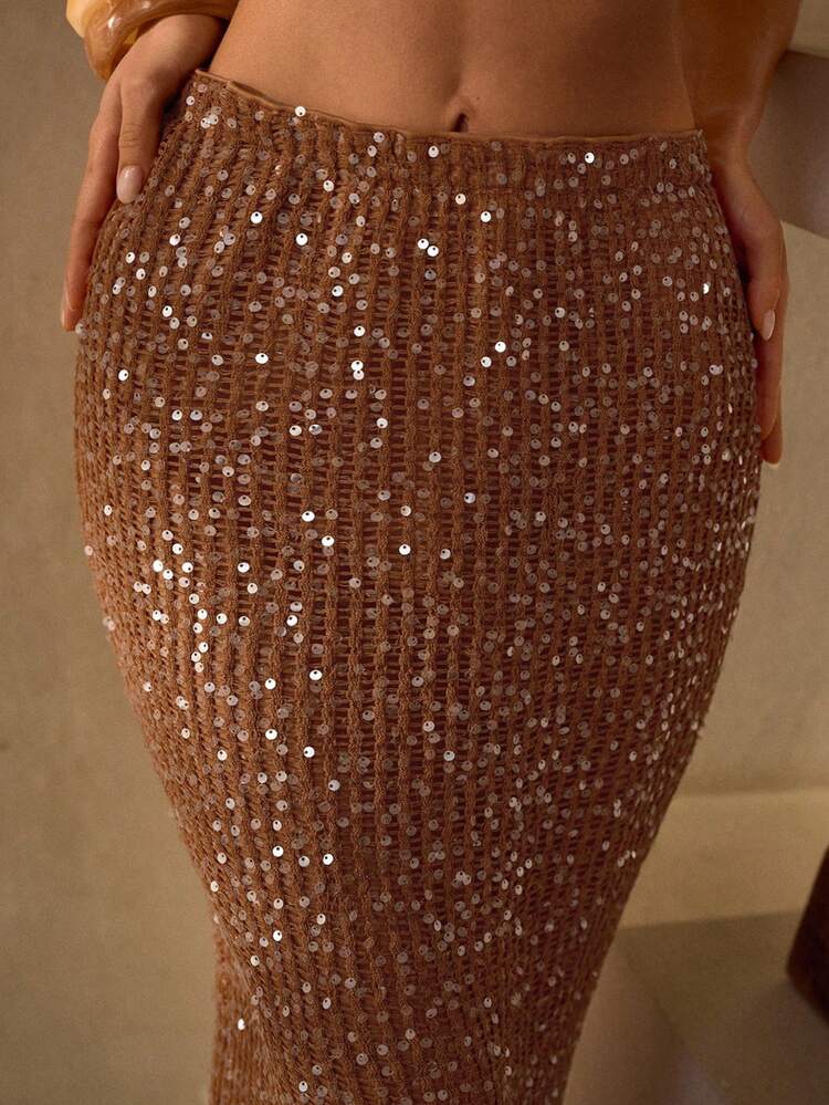 Pailletten bestickte glitzernde Meerjungfrau-Saum Boho Frauen Strandüberwurf Maxirock