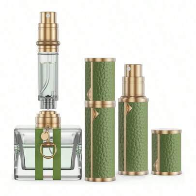 Bottiglia da viaggio per profumo in lega rivestita in pelle pregiata, con pompa spray per profumo, ricaricabile dal fondo, mini dispenser di profumo da 5ml di capacità