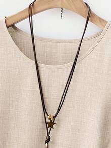 EMERY ROSE 大码女式纯色圆领短袖双口袋休闲直筒连衣裙 - 杏色 - 查看 4