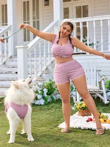 Swim Mod Bộ đồ bơi nữ cỡ lớn in họa tiết kẻ caro, viền ren, dây rút ở ngực, kiểu dáng thanh lịch, dễ thương, gồm áo và quần bơi, thích hợp cho các bữa tiệc bãi biển. - Nhiều màu - Xem 7