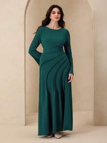 Modelyn Đầm dài tay màu xanh ô liu thanh lịch, chất liệu vải có họa tiết, thiết kế khoét eo, dáng ôm sát, tôn dáng, phù hợp cho các bữa tiệc và đi chơi, thời trang. - Màu xanh lá cây đậm - Xem 3