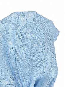 SHEIN BAE Black Lace Sleeveless Open Shoulder Ruched Bodysuits, Autumn, Halloween - Baby Blue - View 3