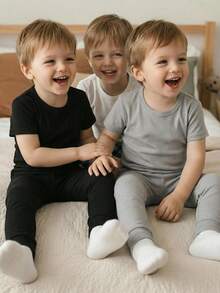 SHEIN 6pcs Baby Boy Snug Fit Casual Long Sleeve Top And Pants Soft Elastic Bodysuit Set