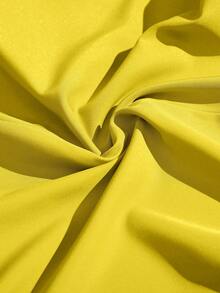 Slaydiva 加大码宽松A字斜纹休闲度假连衣裙，采用无弹力编织和打结细节设计，适合大码女性，夏季连衣裙，春季服装。黄色加大码连衣裙，黄色度假连衣裙，荷叶袖连衣裙，黄色曲线连衣裙，黄色罩衫，女士黄色连衣裙，女式连衣裙。 - 黃色 - 查看 7