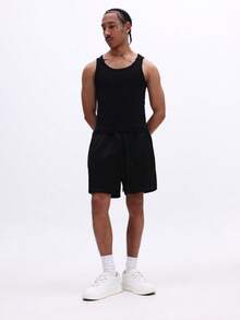 SUMWON Men's Drawstring Casual Shorts With Side Pockets Relaxed Fit Summer Comfortable Everyday Wear Basic Lounge Home Leisure Athletic Style - Black - View 3