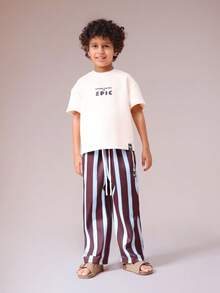 SUMWON 男童印花T恤搭配阔腿裤套装，Everything Epic印花短袖圆领休闲装，条纹下装，夏季 - 彩色 - 查看 2