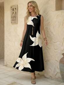 EMERY ROSE 女士休闲花卉图案圆领连衣裙，适合夏季 - 彩色 - 查看 1