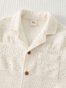 Cozy Pixies Bộ 2 món cho bé trai, màu trơn, kiểu dáng thường ngày, cổ polo, tay ngắn và quần short cạp chun. - Màu be - Xem 9