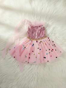 PETSIN Váy công chúa sequin hồng, trang phục thú cưng bằng vải tuyn chấm bi nhiều màu - Hồng - Xem 2
