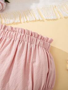 SHEIN Baby Girl Solid Color Ruffle Hem Pleated Shorts - Pink - View 6