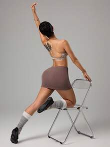 SHEIN Dewbera Snake Skin Strap Backless Sports Bra For Women, Seamless Yoga Bra For Running & Fitness - Beige - View 2