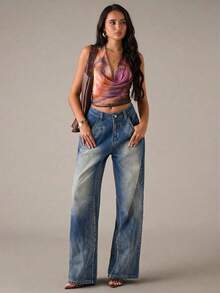 SHEIN BAE Women's Tie-Dye Halter Backless Sexy Versatile Top For Dates And Parties - Purple - View 6