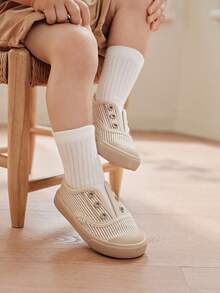 Cozy Pixies 1 par de zapatillas casuales con diseño de cordones y elástico, versátiles para uso diario en todas las estaciones, para bebés/niños pequeños unisex - Caqui - Ver 4