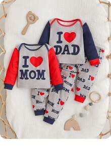 Newborn Baby Girl/Boy Cute Casual Knit Cartoon Letter Print Long Sleeve Pajama Set - Multicolor - View 9
