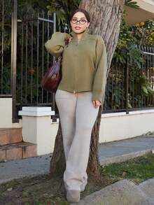 Lupita Cardoza 拉链立领开衫，长袖上衣，老款款式，秋季服装商务休闲女式工作服夹克 - 軍綠色 - 查看 1