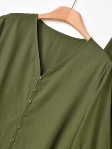 Rusticease 2件套女士圆领纯色无袖上衣和印花长裤休闲度假套装，女装套装 - 軍綠色 - 查看 5