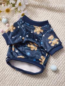 PETSIN 1 Printed Brown Bear Star Flannel Sweatshirt, Thick And Warm Pet For Autumn And Winter, Navy Blue - Multicolor - View 8