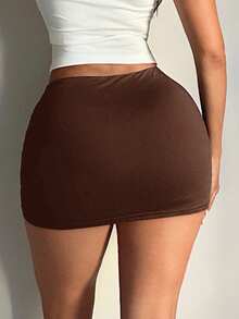 SHEIN SXY Chân váy ngắn ôm sát màu nâu gợi cảm dành cho nữ (kèm quần legging) - màu nâu - Xem 2