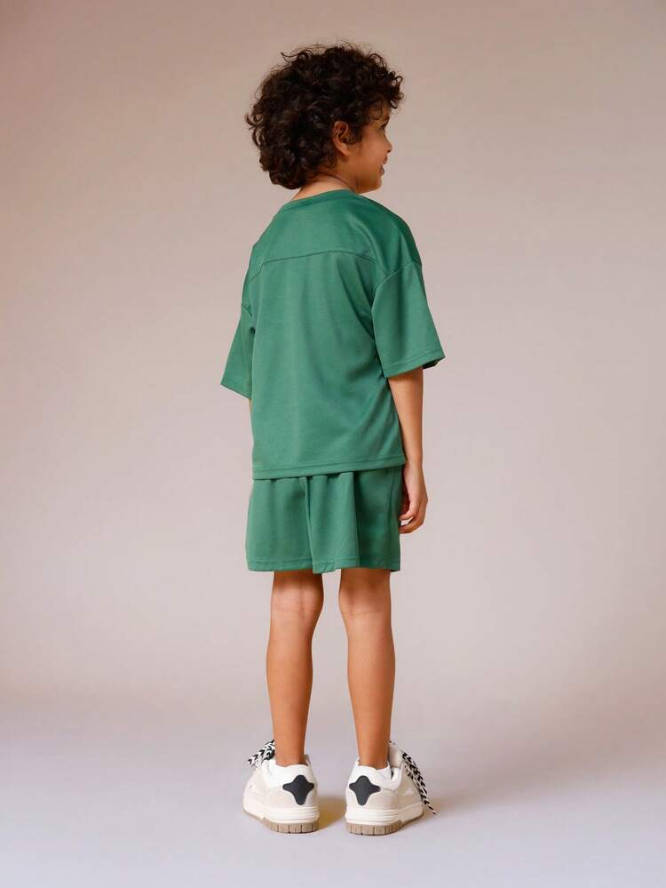 Green Mesh T-Shirt And Shorts Set