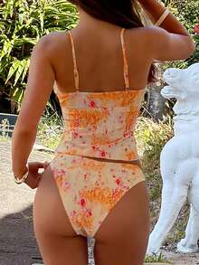 Swim Vcay Bộ 2 món bikini nữ in họa tiết, vạt bất đối xứng, hở lưng, dây mảnh, thích hợp cho bãi biển và kỳ nghỉ, mùa xuân/hè. - Nhiều màu - Xem 2