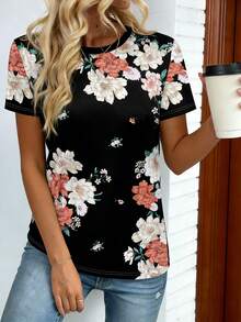 EMERY ROSE 女士休闲修身印花短袖针织套头T恤，春夏款 - 彩色 - 查看 3