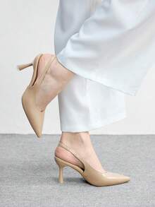 CUCCOO BIZCHIC Women's Pointed Toe High Heel Mule Shoes, Apricot Color, Slip-On Design, Minimalist Style, Suitable For Commuting And Daily Wear, Spring/Autumn - Apricot - View 7