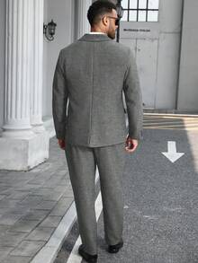 Manfinity Mode Plus Size Men's Lapel NeckLong Sleeve Jacket, Single-Breasted Vest And Pants Business Suit Set