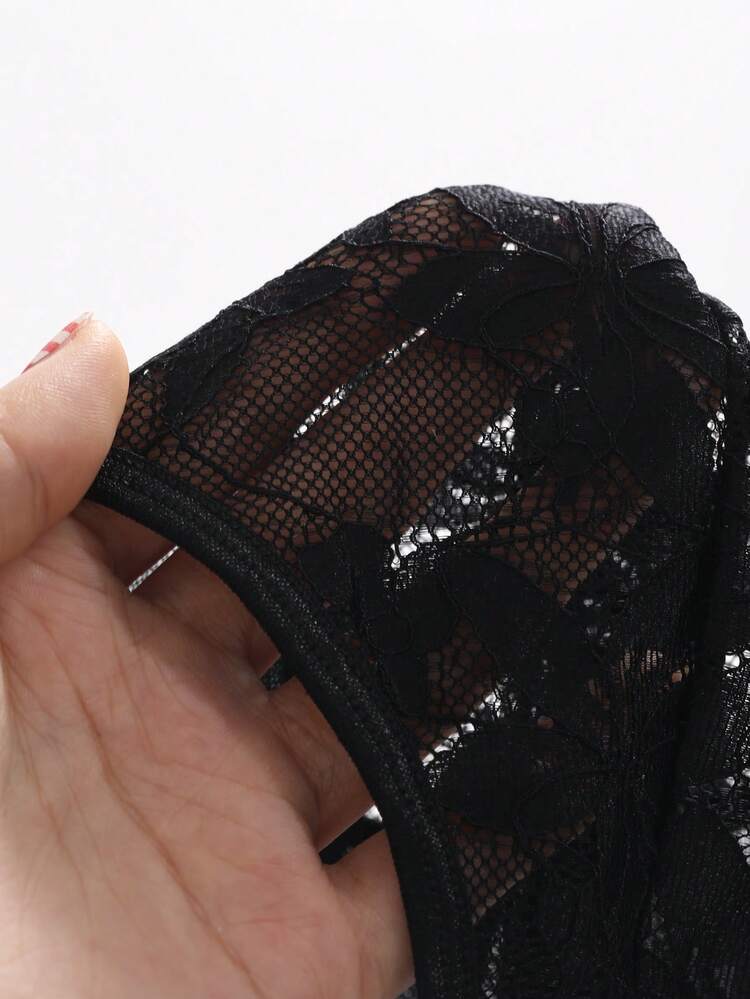 Lace Patchwork Deep V-Neck Sexy Bodysuit For Going Out Lingerie For Women