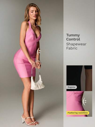 Nuvra 女士纯色时尚性感深V领紧身连衣裙