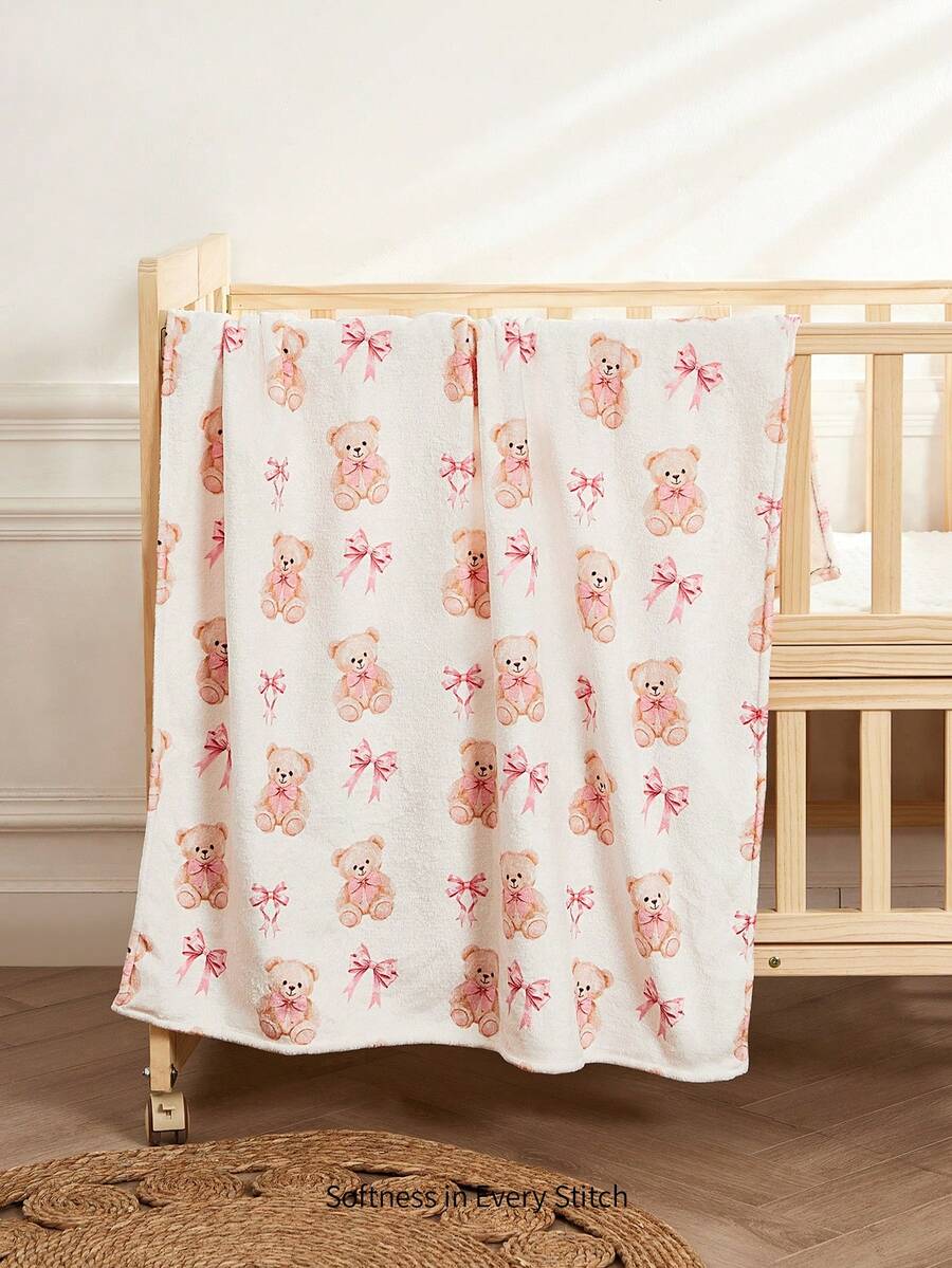 Cozy Pixies 1pc Baby Blanket, Newborn Cute Bear Pattern Plush Swaddle Blanket, Soft & Warm - Multicolor - View 1