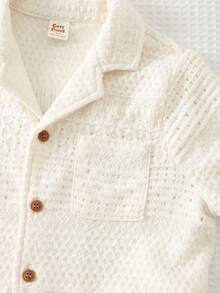 Cozy Pixies Bộ 2 món cho bé trai, màu trơn, kiểu dáng thường ngày, cổ polo, tay ngắn và quần short cạp chun. - Màu be - Xem 3