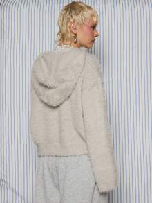 COUREZ Overhead Boxy Hoodie In Fury Knit /Y2K Spring Clothes For Women Cute Cozy Going Out Outfits Back To School Grey Fuzzy Hoodie Date Night Valentines Day