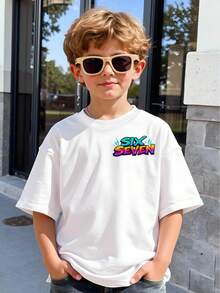 SHEIN Streecool Kids Boys' Casual Stylish Creative Graphic Tee, Featuring Numeric, Cartoon, Lightning Bolt Designs, Comfortable Basic Short Sleeve T-Shirt For Spring, Summer, Fall 5t Boy Tshirts Anime Shirt For Kids Tween Boy Shirt Graphic - White - View 2