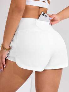 Rhythm Era Plus Size Women Basic Yoga Shorts, 2 In 1 Design, Suitable For Gym, Outdoor Activities - White - View 2