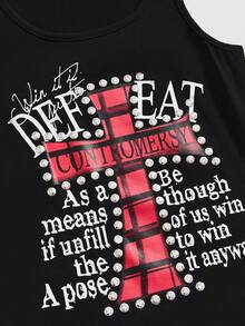 ROMWE Grunge Punk Street Punk Kreuz Muster Strass verziertes Damen Tank Top - Schwarz - Übersicht 4