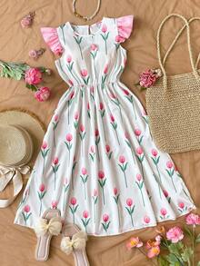 Sparklyn Tween Girl Print Dress, Fashion Design Suitable For Outing, Vacation, Parties And Other Occasions, Spring/Summer - Multicolor - View 5