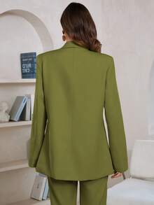 Aveloria Modichic Solid Color Long Sleeve Blazers With Pockets  - Green - View 2