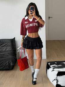 Coolane Women's Spring/Summer Casual Y2K Streetwear Homecoming Daily Wear Party Textured Ruffle Low Rise Layered Cake Skirt With Lining, Prevents Flashing,Valentine's Day - Black - View 6