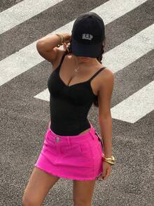 StreetHx Women's Fashion Casual Versatile Printed Short Denim Skirt - Pink - View 2