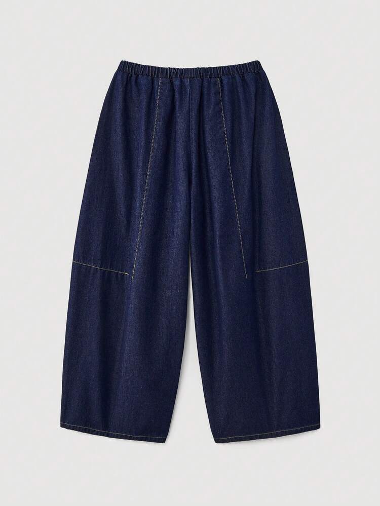 SHEIN Maija Women's Low-Rise Wide Leg Jeans With Comfortable Drawstring Waist, Balloon Pants, Spring