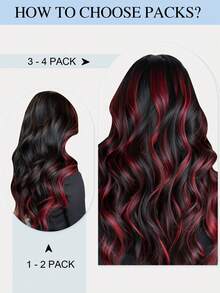 3片装彩色夹式接发，18英寸长直发，100%真人发丝，红色，隐形直发挑染，彩色发片，彩虹接发，适合女性女孩日常佩戴，冬季、圣诞节、万圣节装扮，秋季穿搭，女士秋季穿搭 - SRed - 查看 9