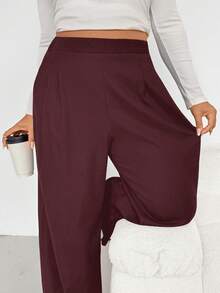 Shapeblank Quần ống rộng màu đen dành cho nữ cỡ lớn, thời trang thu đông, dáng rộng thoải mái, cơ bản, đa năng, tôn dáng, chất liệu vải mềm mại, cạp chun, thích hợp mặc hàng ngày, phối đồ mùa thu, quần nữ, kiểu dáng đơn giản. - Màu Đỏ Sâu - Xem 3