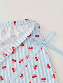PetitDoll 1pc Girls' Sweet Cherry Striped Bow Decor Open Crotch Panty - Purple - View 7