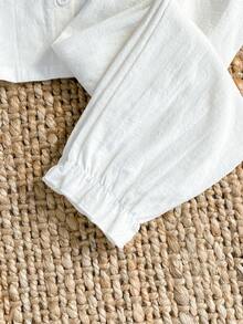 Girls White Woven Fabric Pajama Set With Ruffle Peter Pan Collar Long Flare Sleeves Everyday Casual Girls White Set Girls Shirt Sets White Pajama Set - White - View 3