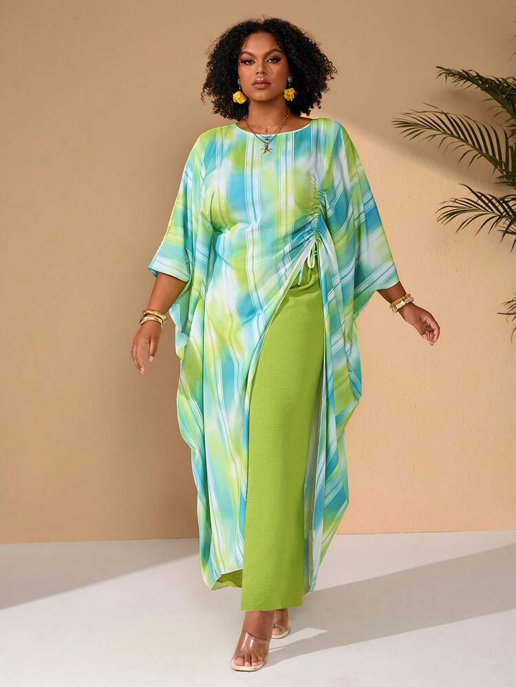 Ensemble deux pièces robe et pantalon tie-dye grande taille, décontracté pour les vacances