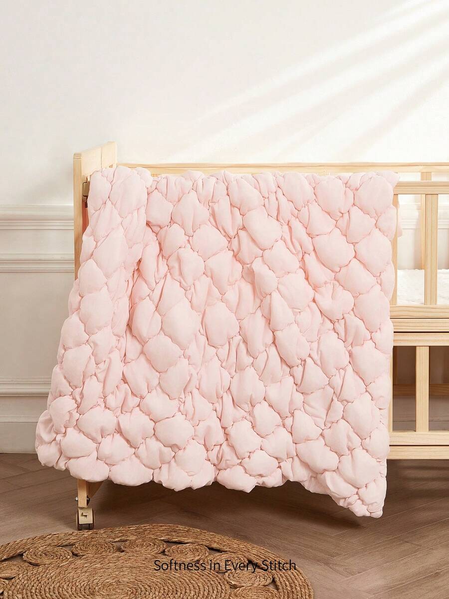 Cozy Pixies 1pc Baby Blanket, Solid Color Quilted 3D Bubble Diamond Pattern, Thick & Soft, Suitable For Autumn/Winter - Dusty Pink - View 1