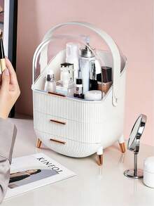 SHEIN Basic living 1个大容量化妆品收纳盒，带抽屉和透明盖 - 多层收纳，可存放化妆品、护肤品和珠宝，3种颜色可选，适用于办公桌、浴室、梳妆台，情人节礼物，秋季装饰，圣诞节装饰，男孩背包，万圣节背包，学校背包。透明背包，学校，万圣节服装。