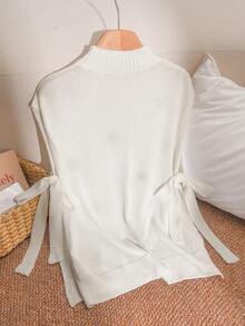 CosyJoli Plus Size Floral Embroidery Sleeveless Tie-Front Cardigan, Casual For Spring & Autumn Fall/Winter - White - View 2